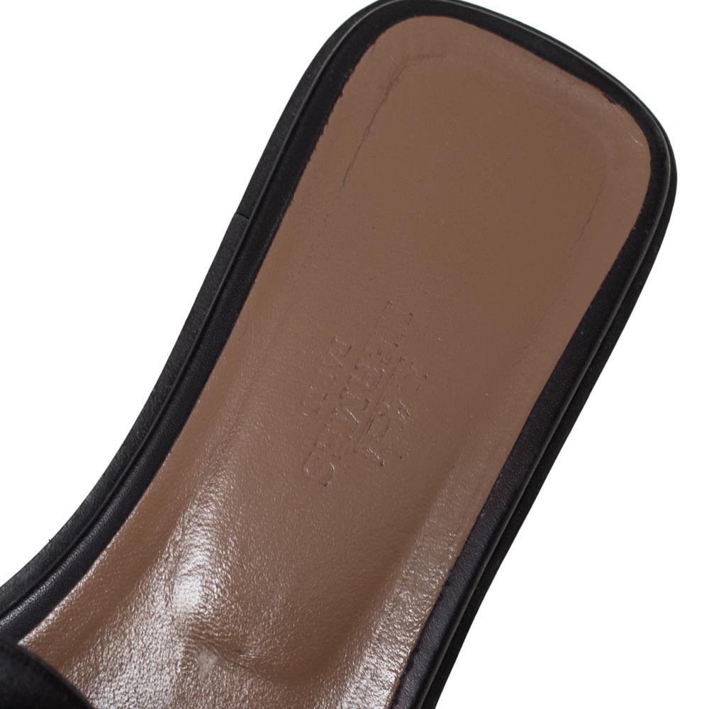 Hermes Black Leather Omaha Slide Sandals Size 37 2