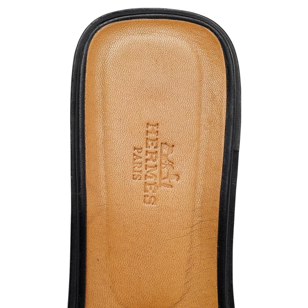 Women's Hermes Black Leather Oran Sandals Size 39.5