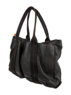 Hermes Black Leather Orange Canvas Carryall Men's Women Shoulder Travel Tote Bag