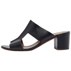 Hermes Black Leather Ostia Slide Sandals Size 40