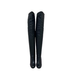 Hermès Black Leather Over-the-Knee Boots Size 39 with Buckle