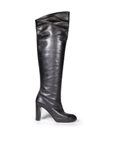 Hermès Black Leather Over The Knee Heeled Boots Size IT 38.5