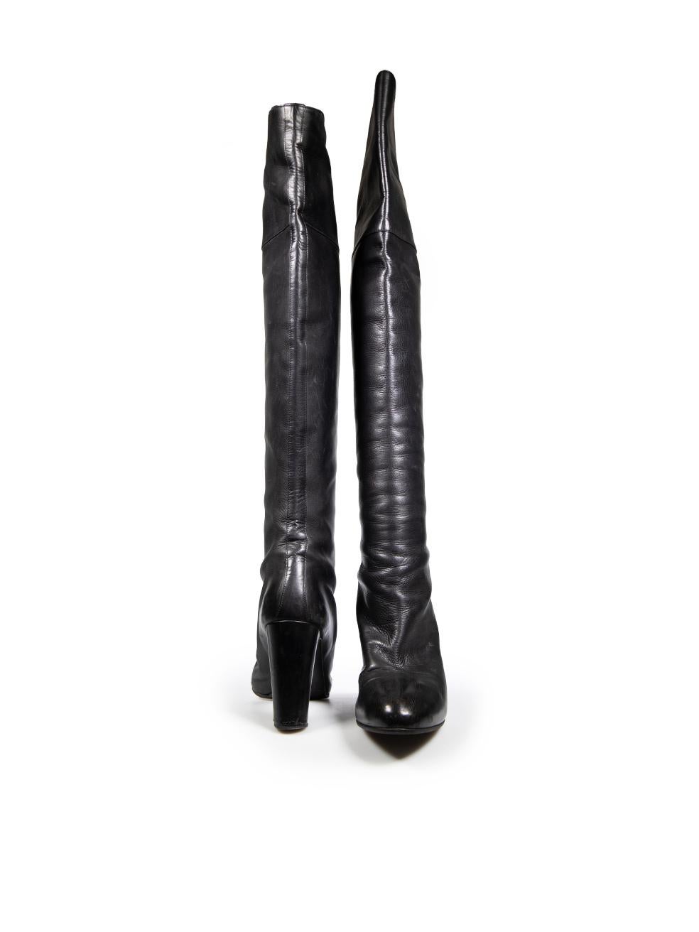 Hermès Black Leather Over The Knee Heeled Boots Size IT 38.5 In Good Condition For Sale In London, GB