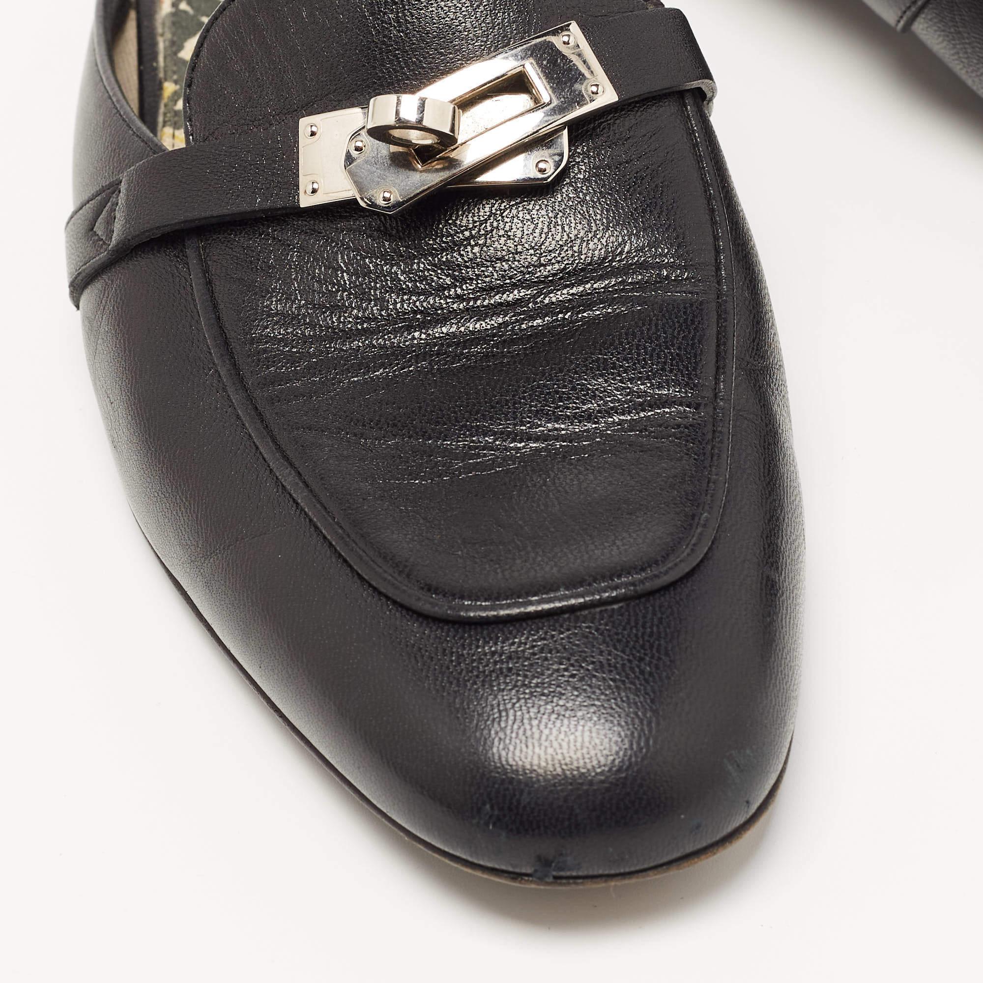 Hermes Black Leather Oz Flat Mules Size 38 2