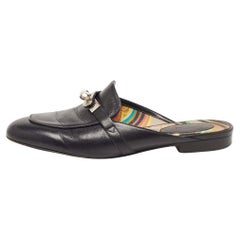 Hermes Mules plates en cuir noir Taille 38