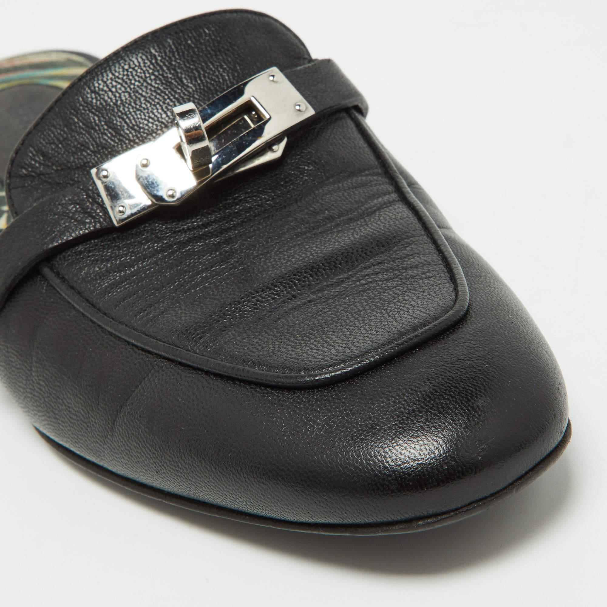 Hermes Black Leather Oz Mules Size 35 4