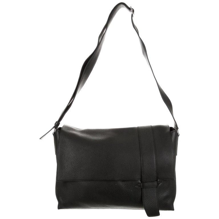 Hermes Black Leather Palladium Carryall Travel Flap Shoulder Bag in Box ...