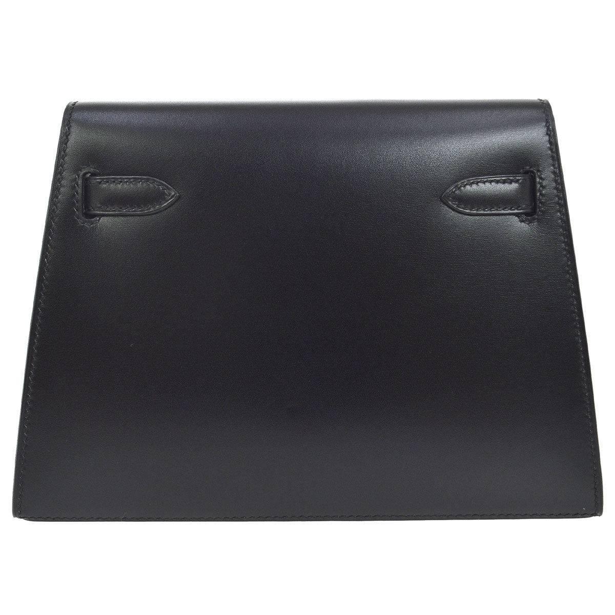Hermes Black Leather Palladium Evening Envelope Clutch Bag In Good Condition In Chicago, IL