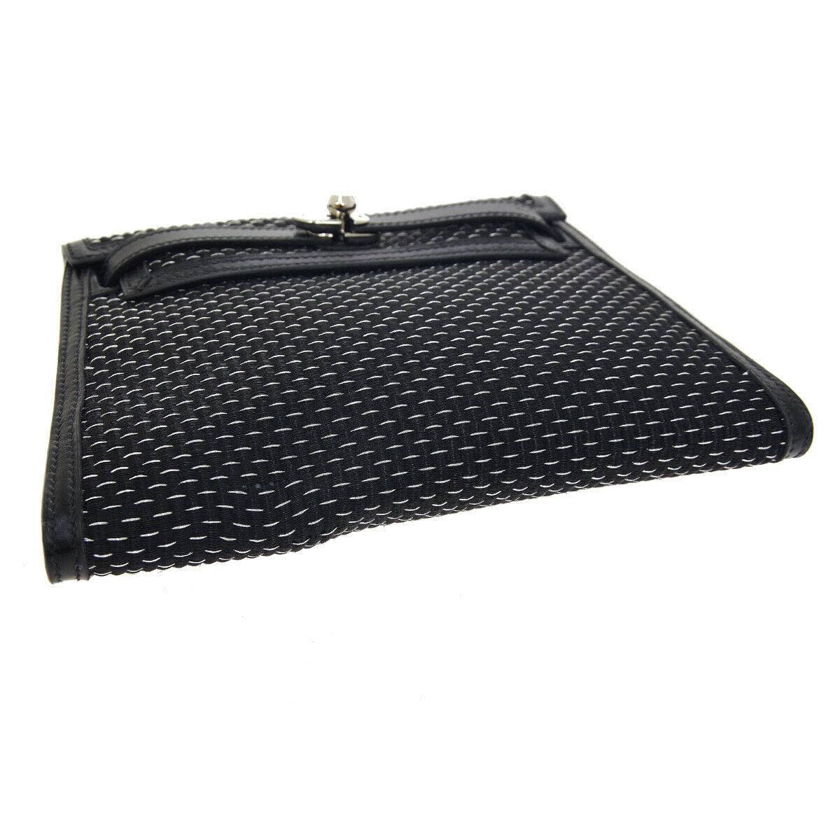 Women's Hermes Black Leather Palladium Evening Envelope Clutch Bag in Box