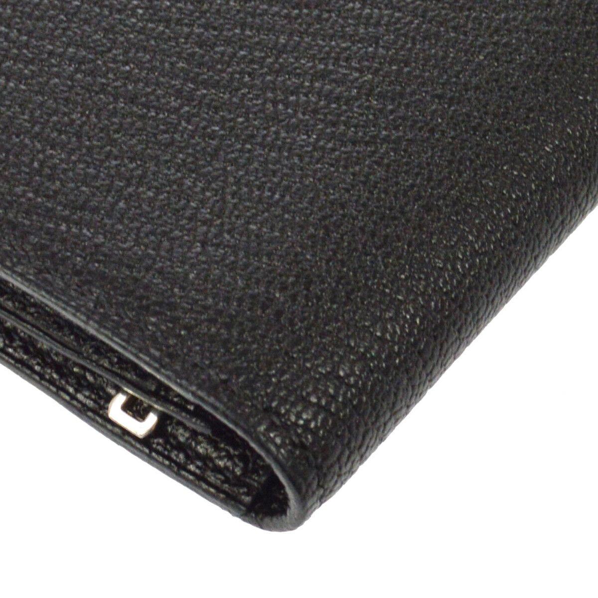 Women's Hermes Black Leather Palladium 'H' Clutch Wallet in Box
