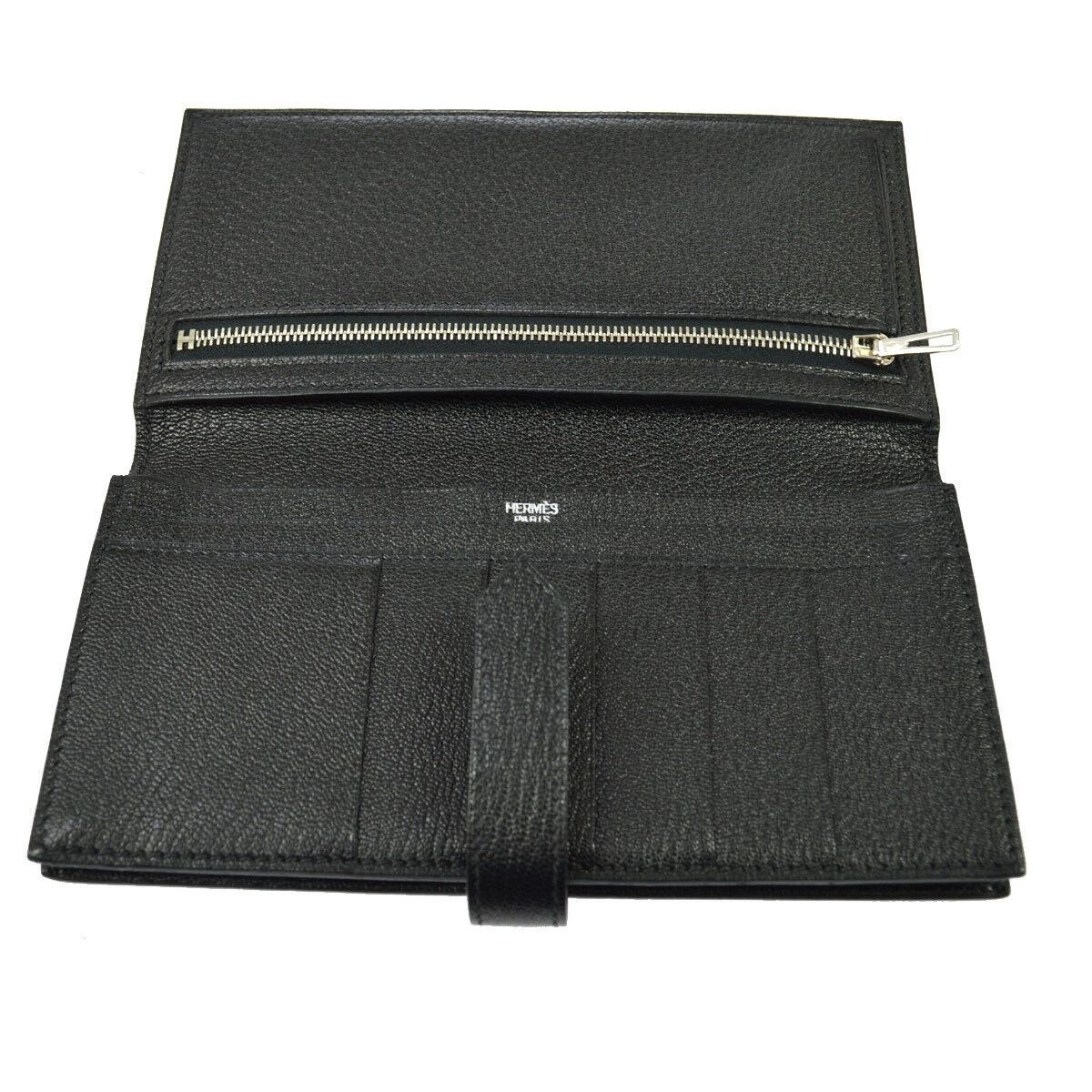 Hermes Black Leather Palladium 'H' Clutch Wallet in Box 1