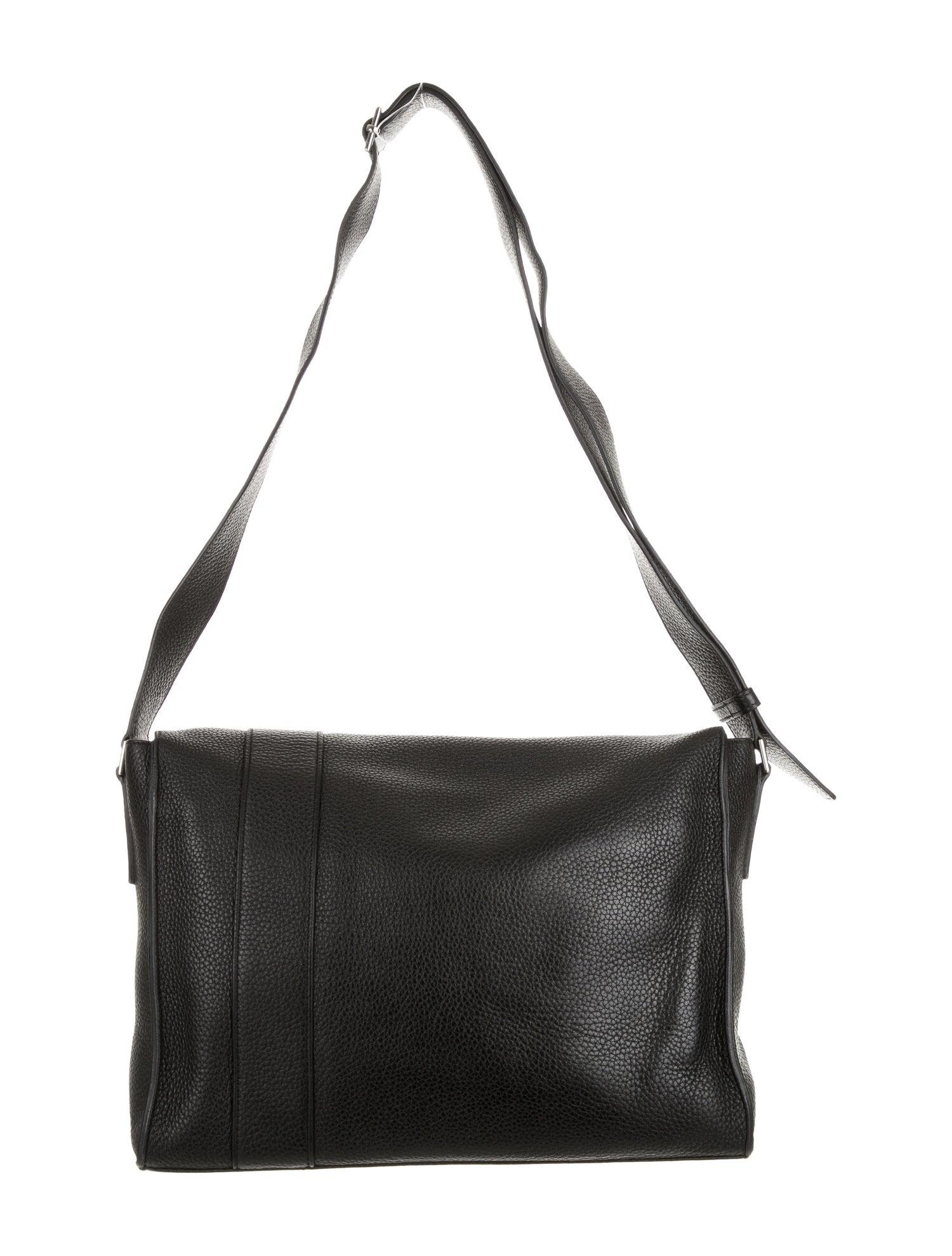 Hermes Black Leather Palladium Men's Travel Business Shoulder Flap Bag In Excellent Condition In Chicago, IL