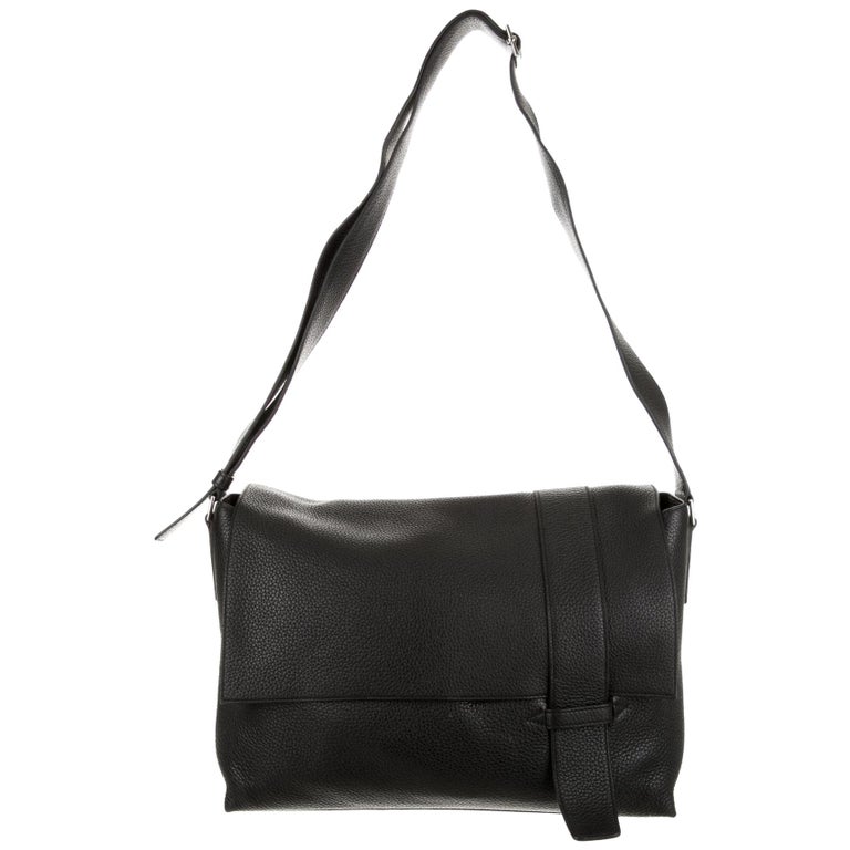 Hermes Black Leather Palladium Men's Travel Business Shoulder Flap Bag ...