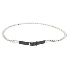 Hermès Black Leather Palladium Plated Chain Link Belt 90