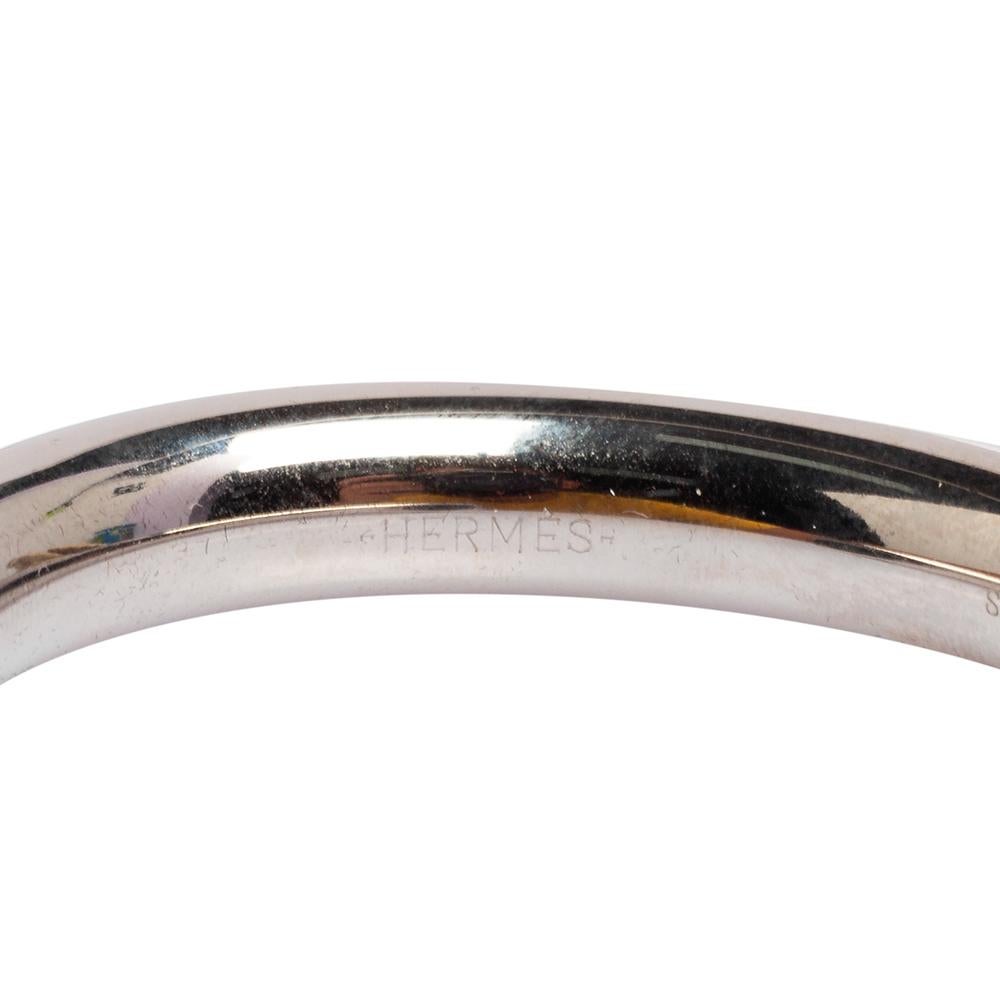 Hermès Black Leather Palladium Plated Kyoto Cuff Bracelet In Good Condition In Dubai, Al Qouz 2