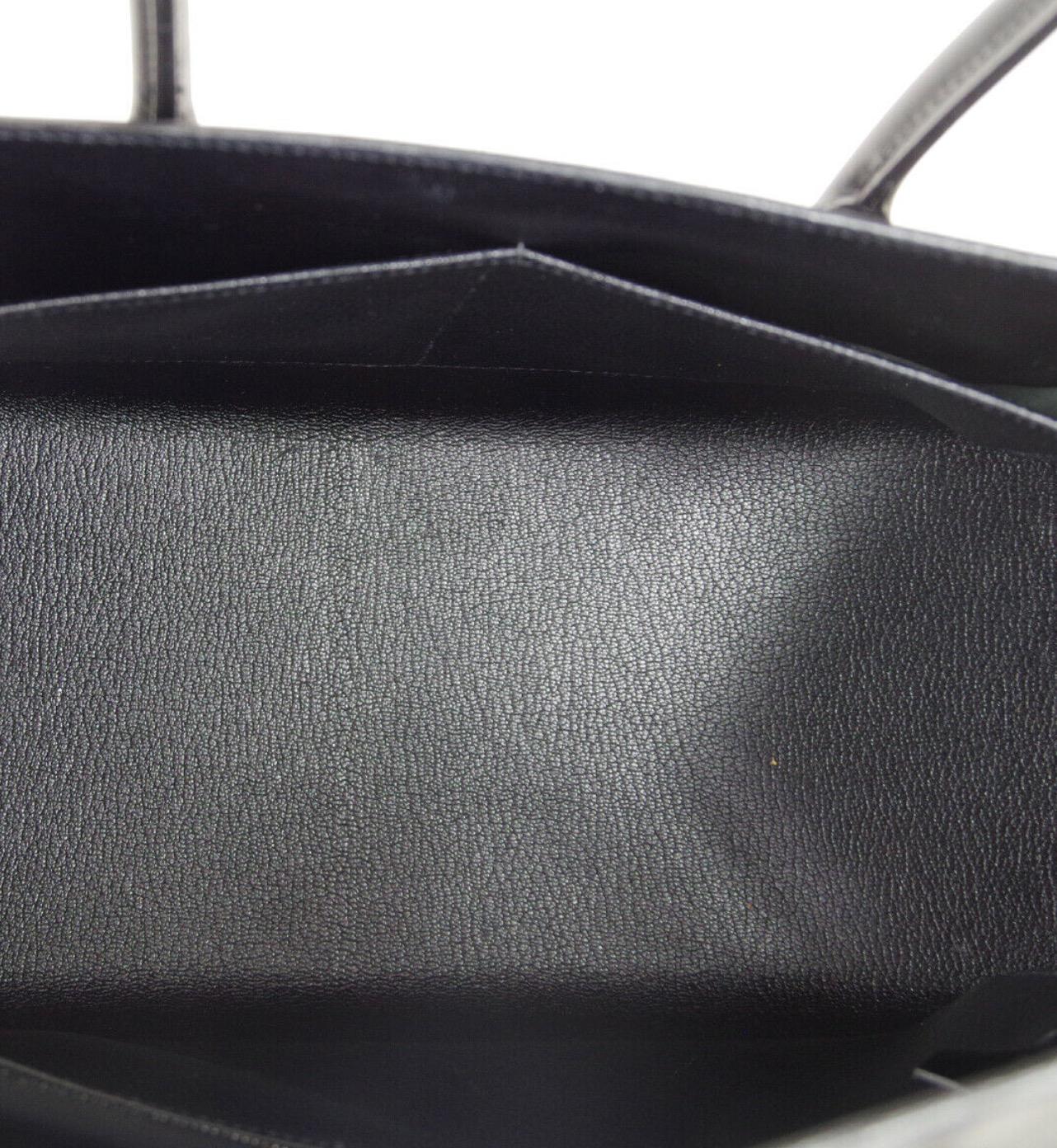 Hermes Black Leather Palladium Saddle Carryall Top Handle Satchel Kelly Flap Bag In Good Condition For Sale In Chicago, IL