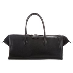 Hermes Black Leather Palladium Zip Top Handle Satchel Carryall Tote Bag