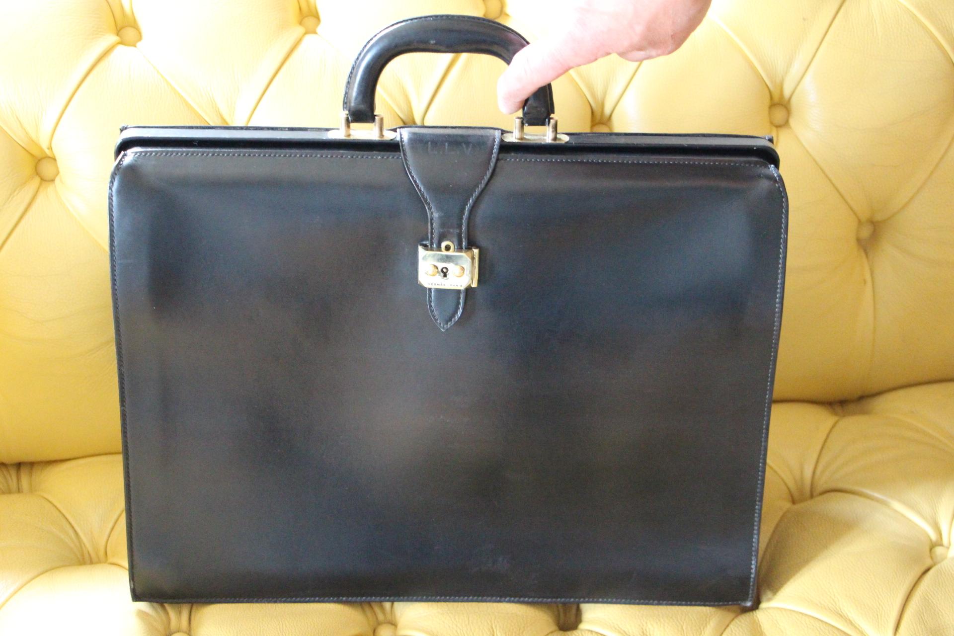 Hermès Black Leather Pilot or Doctor's Briefcase 12