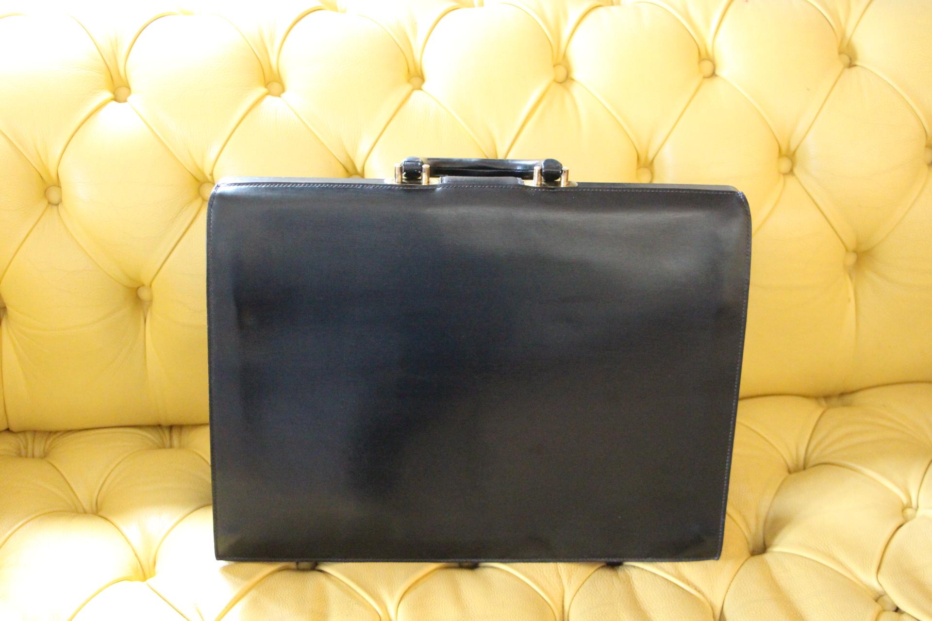 Hermès Black Leather Pilot or Doctor's Briefcase In Good Condition In Saint-ouen, FR