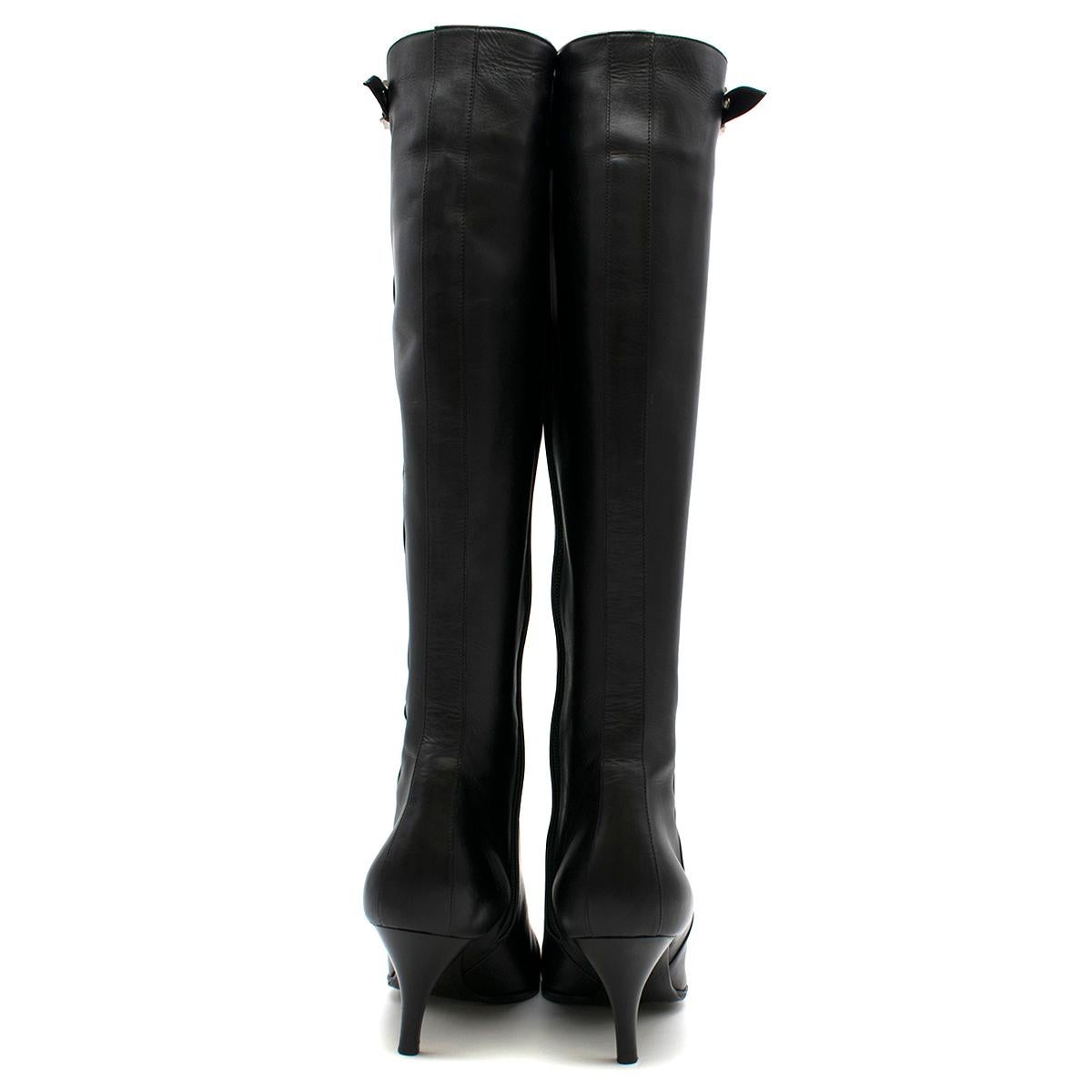 Hermes Black Leather Point-toe Heeled Long Boots 37 (IT) In Excellent Condition In London, GB