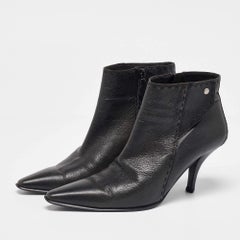 Hermes Black Leather Pointed Toe Ankle Length Boots Size 39.5