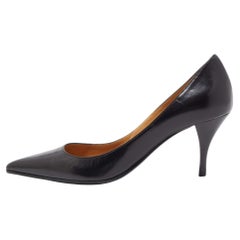 Hermes Black Leather Pointed Toe Pumps Size 37.5