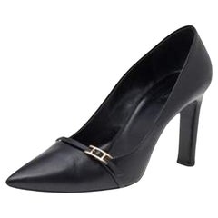 Hermes Black Leather Pointed Toe Pumps Size 38