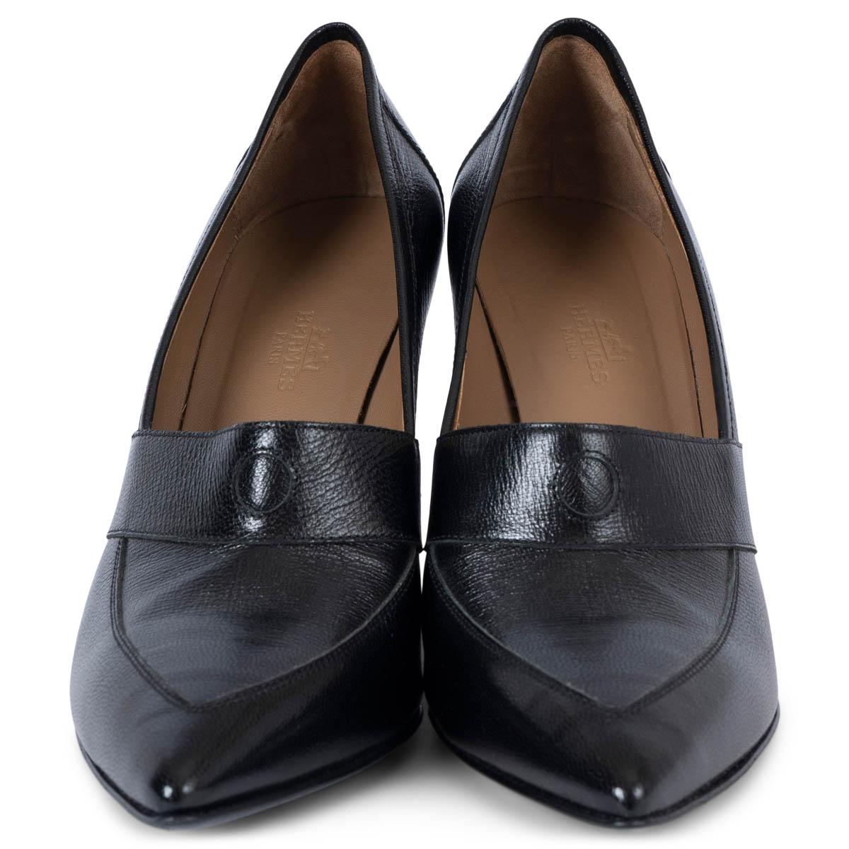 100% authentic Hermès pointed-toe wedge pumps in black grained leather. Have been worn once and are in virtually new condition. Come with dust bags. 

Measurements
Imprinted Size	39
Shoe Size	39
Inside Sole	26cm (10.1in)
Width	7.5cm (2.9in)
Heel	9cm