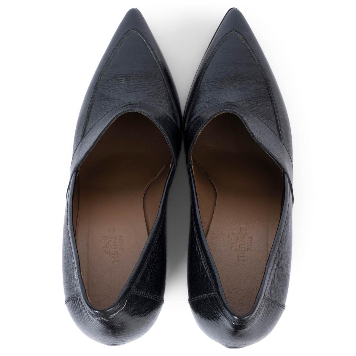 HERMES cuir noir POINTED TOE TOE WEDGE Pumps Shoes 39 en vente 1