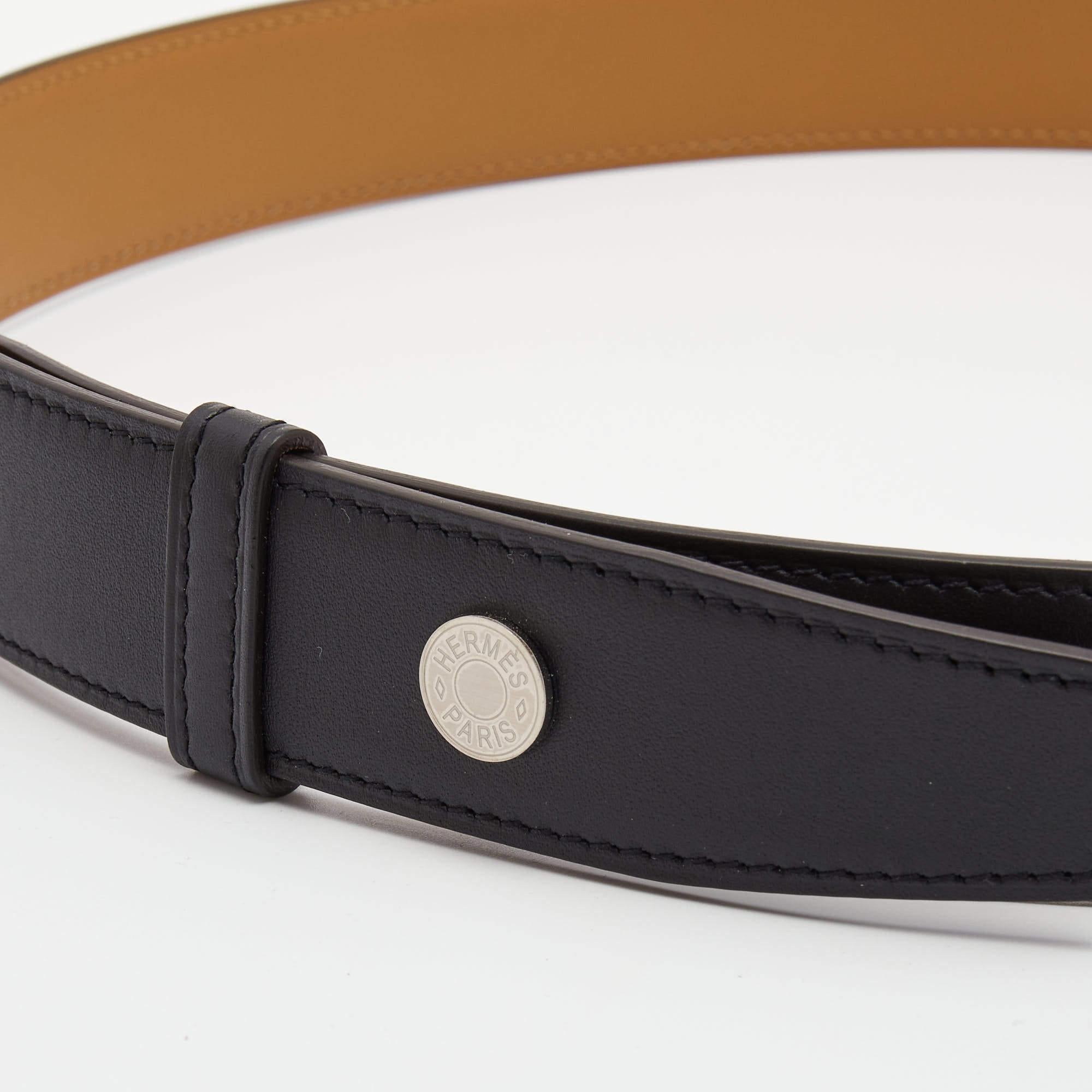Hermes Black Leather Portland Belt Strap 85cm In New Condition In Dubai, Al Qouz 2