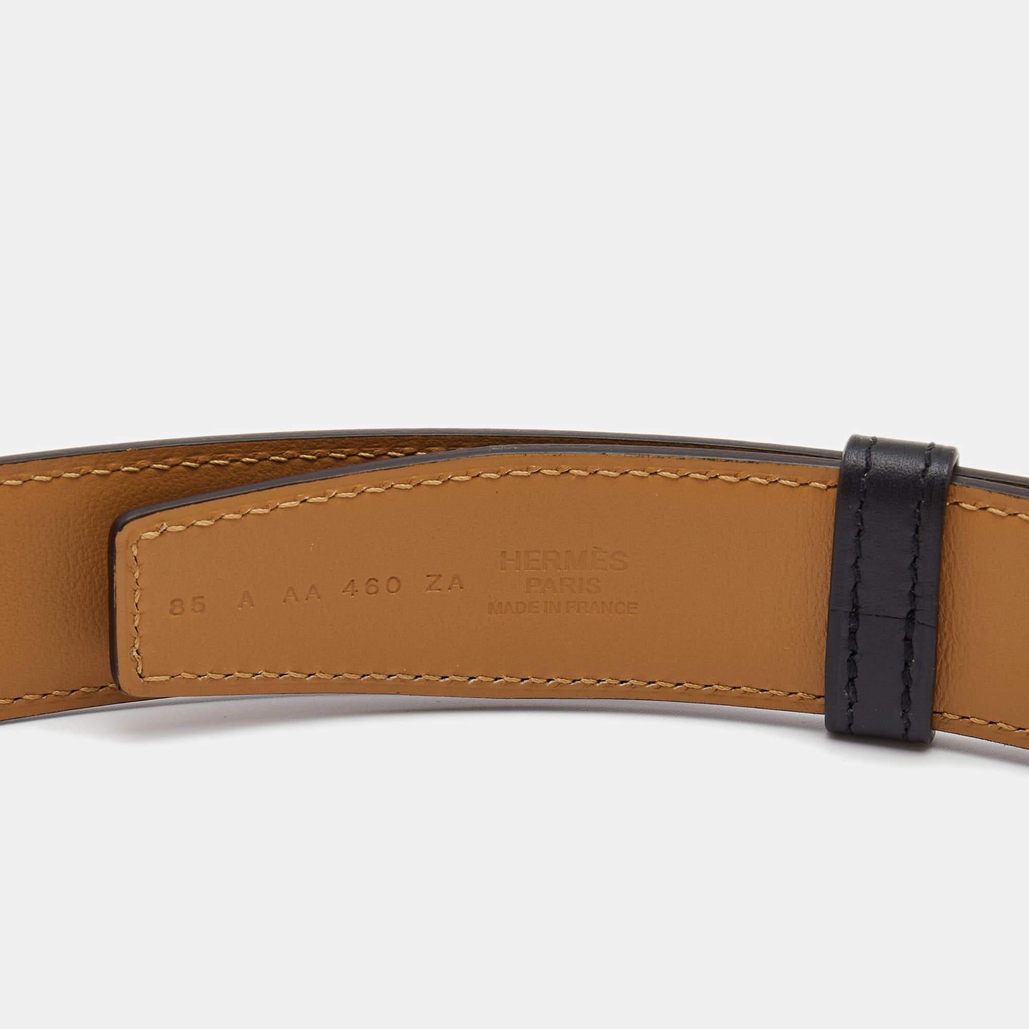 Hermes Black Leather Portland Belt Strap 85cm 1