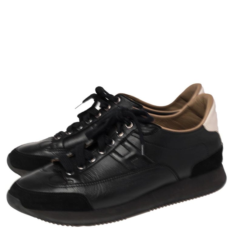 Hermes Black Leather Quick Low Top Sneakers Size 38.5 at 1stDibs