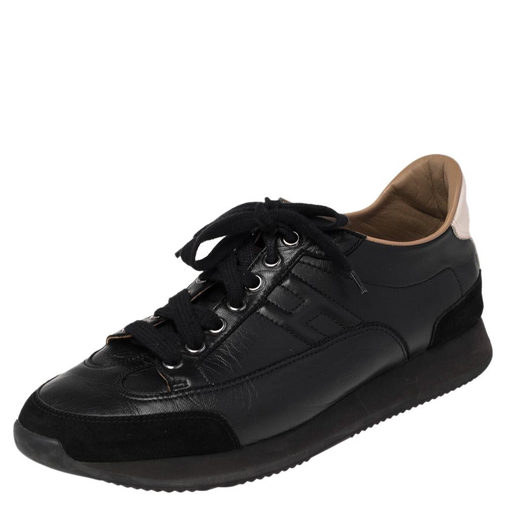 Hermes Black Leather Quick Low Top Sneakers Size 38.5