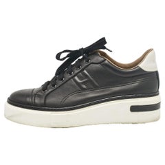 Hermes Black Leather Quicker Low Top Sneakers Size 39.5