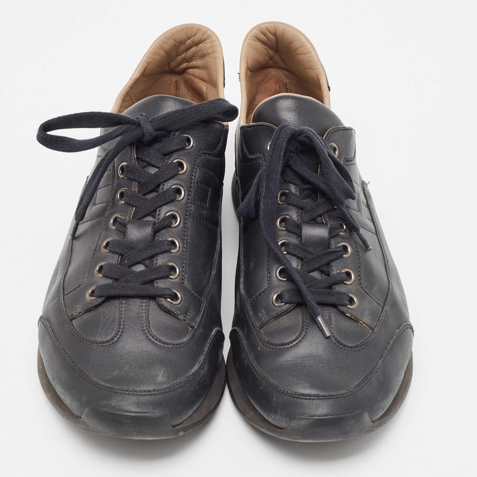 Men's Hermes Black Leather Quicker Low Top Sneakers Size 42.5