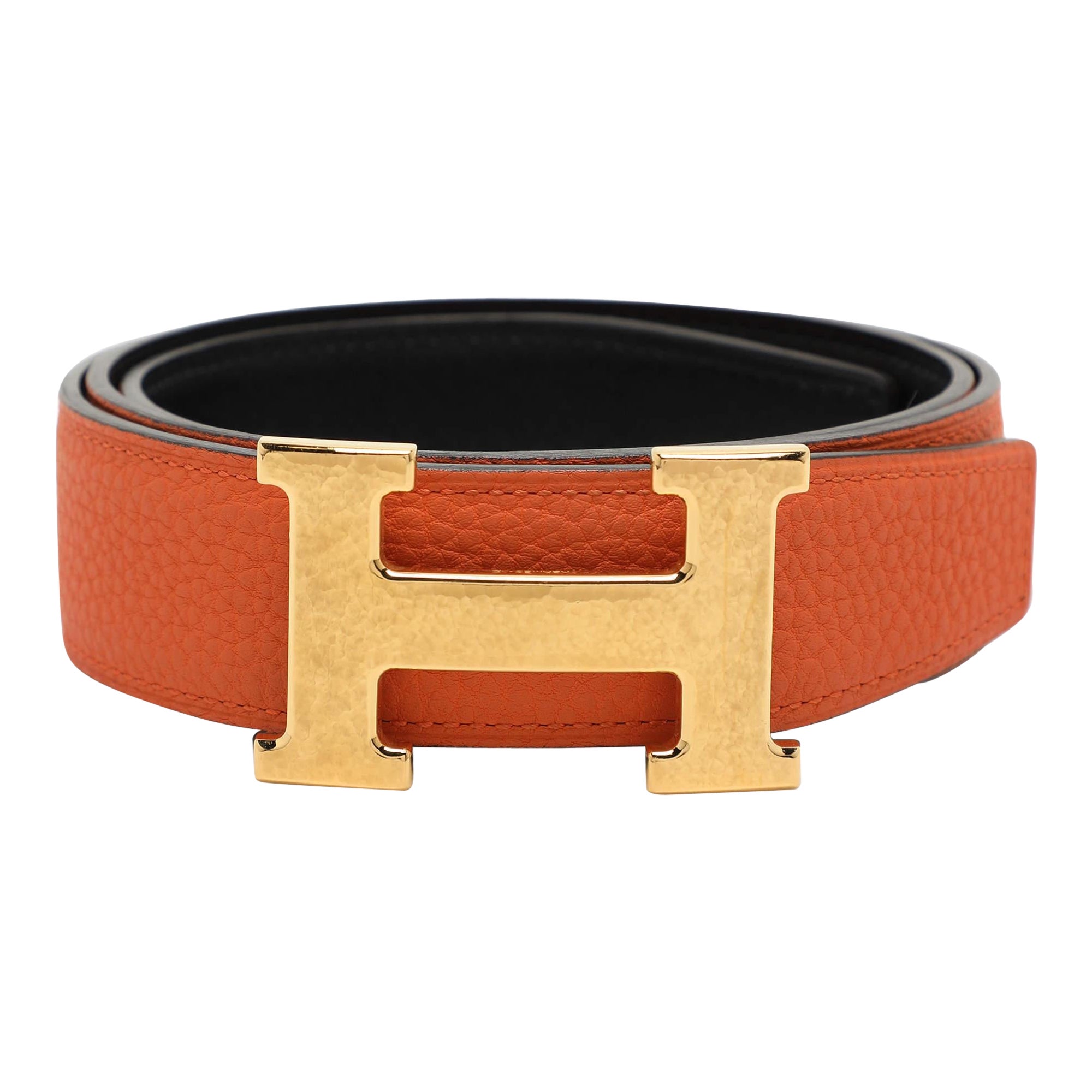 Hermès Black Leather Reversible H Buckle Belt 75CM