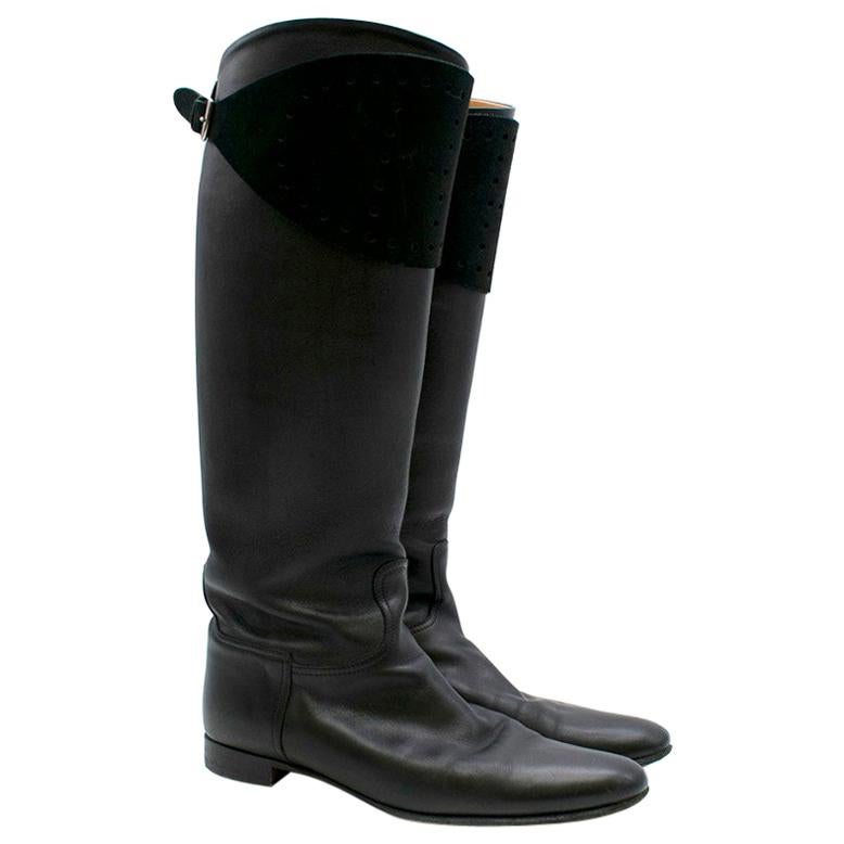 Hermes Black Leather Riding Boots 39