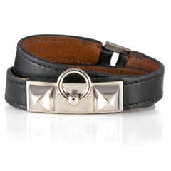 Hermès Black Leather Rivale Double Tour Bracelet