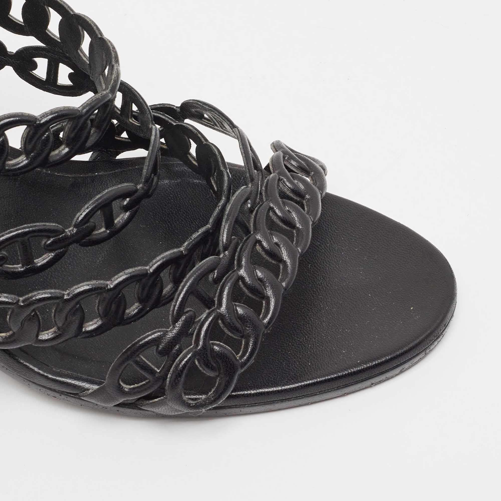 Hermes Black Leather Romanza Slingback Sandals Size 38 1