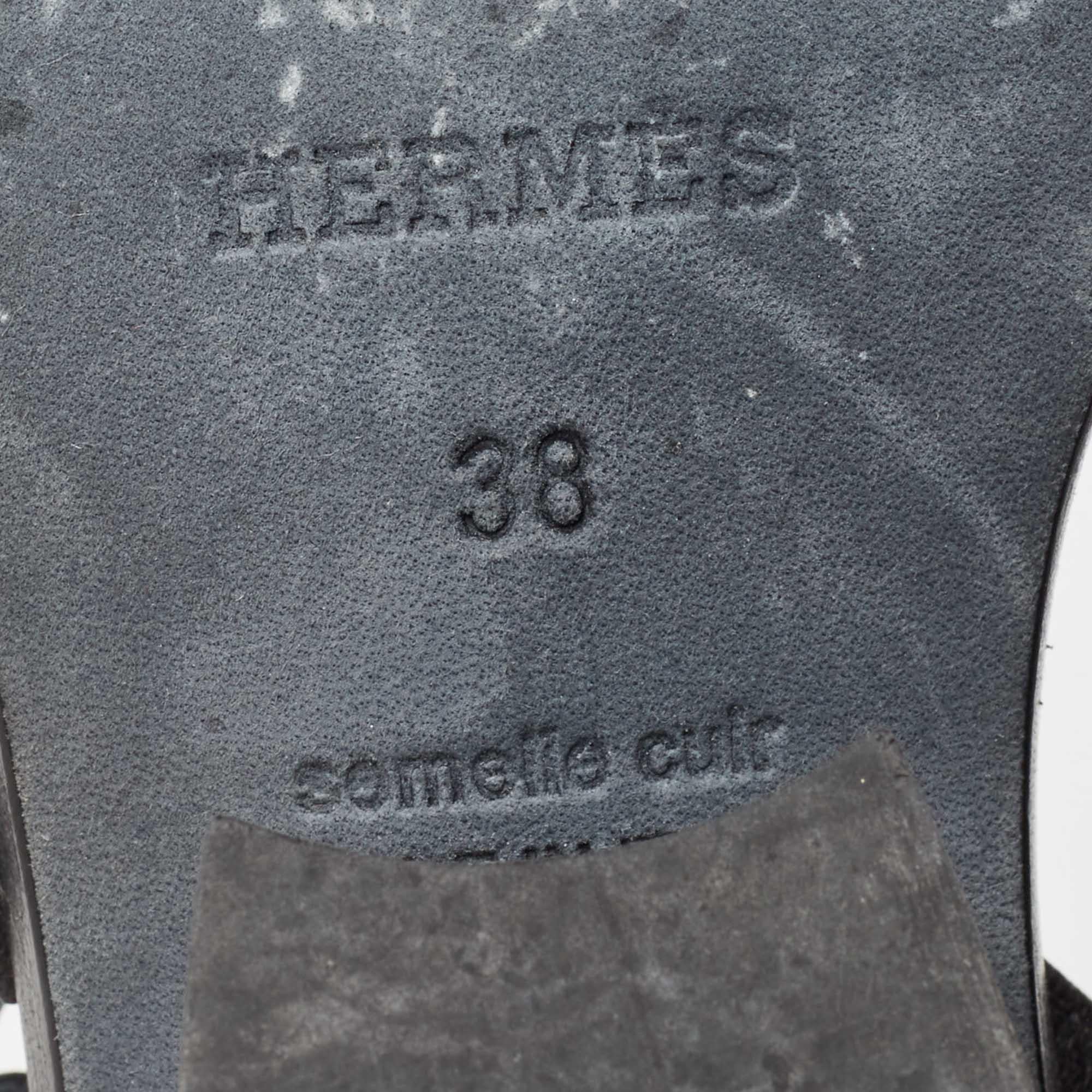 Hermes Black Leather Romanza Slingback Sandals Size 38 2
