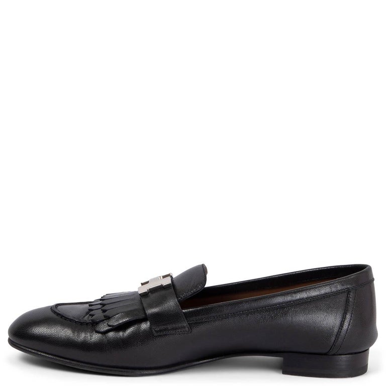 Chaussures plates HERMÈS ROYAL CONSTANCE en cuir noir à franges 38,5 Excellent état à Zürich, CH