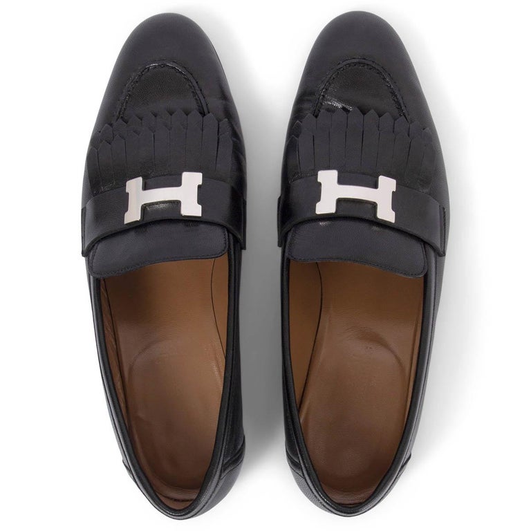 Chaussures plates HERMÈS ROYAL CONSTANCE en cuir noir à franges 38,5 1