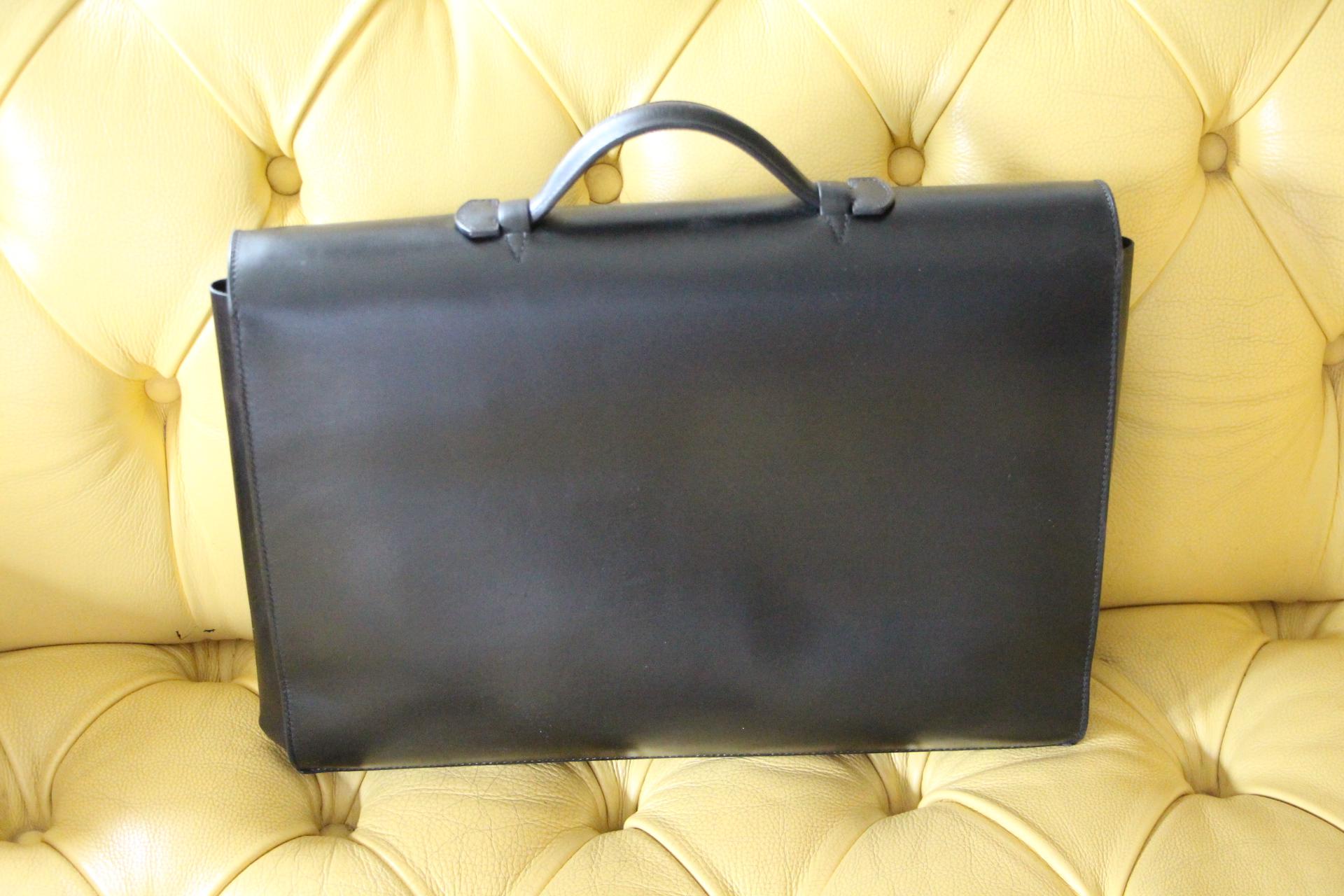 Women's or Men's Hermes Black Leather Sac A Depeches Briefcase