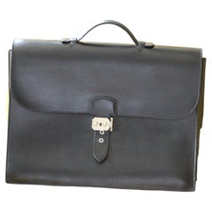 Hermes Black Leather Sac A Depeches Briefcase