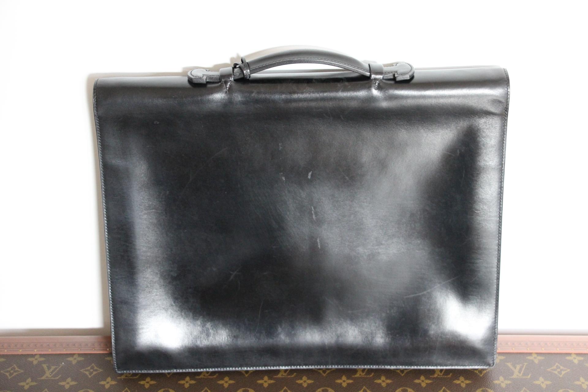 Hermes Black Leather Sac A Depeches Briefcase, Hermes Briefcase, Hermes bag In Good Condition In Saint-ouen, FR
