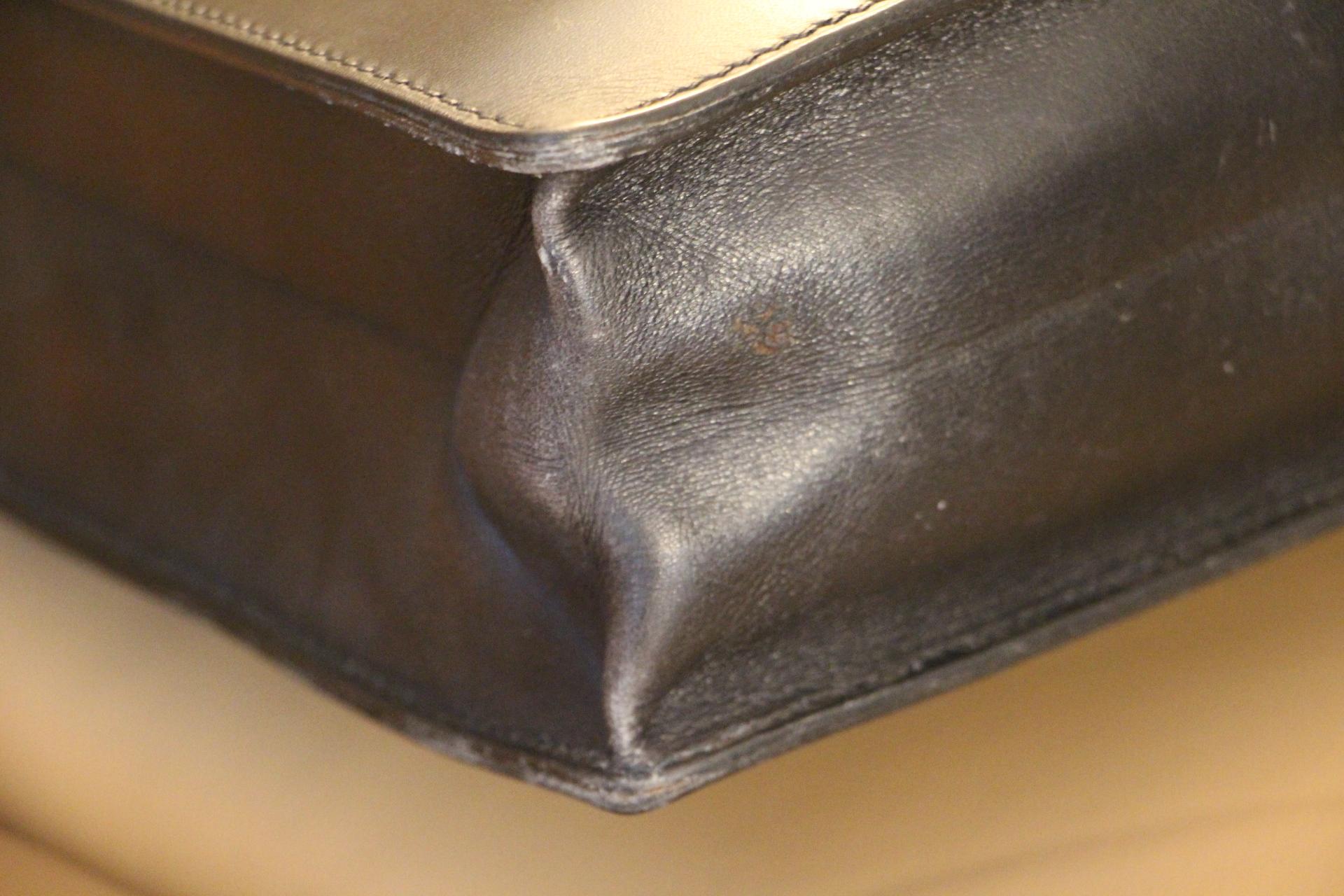 Women's or Men's Hermes Black Leather Sac A Depeches Briefcase, Hermes Briefcase, Hermes bag For Sale