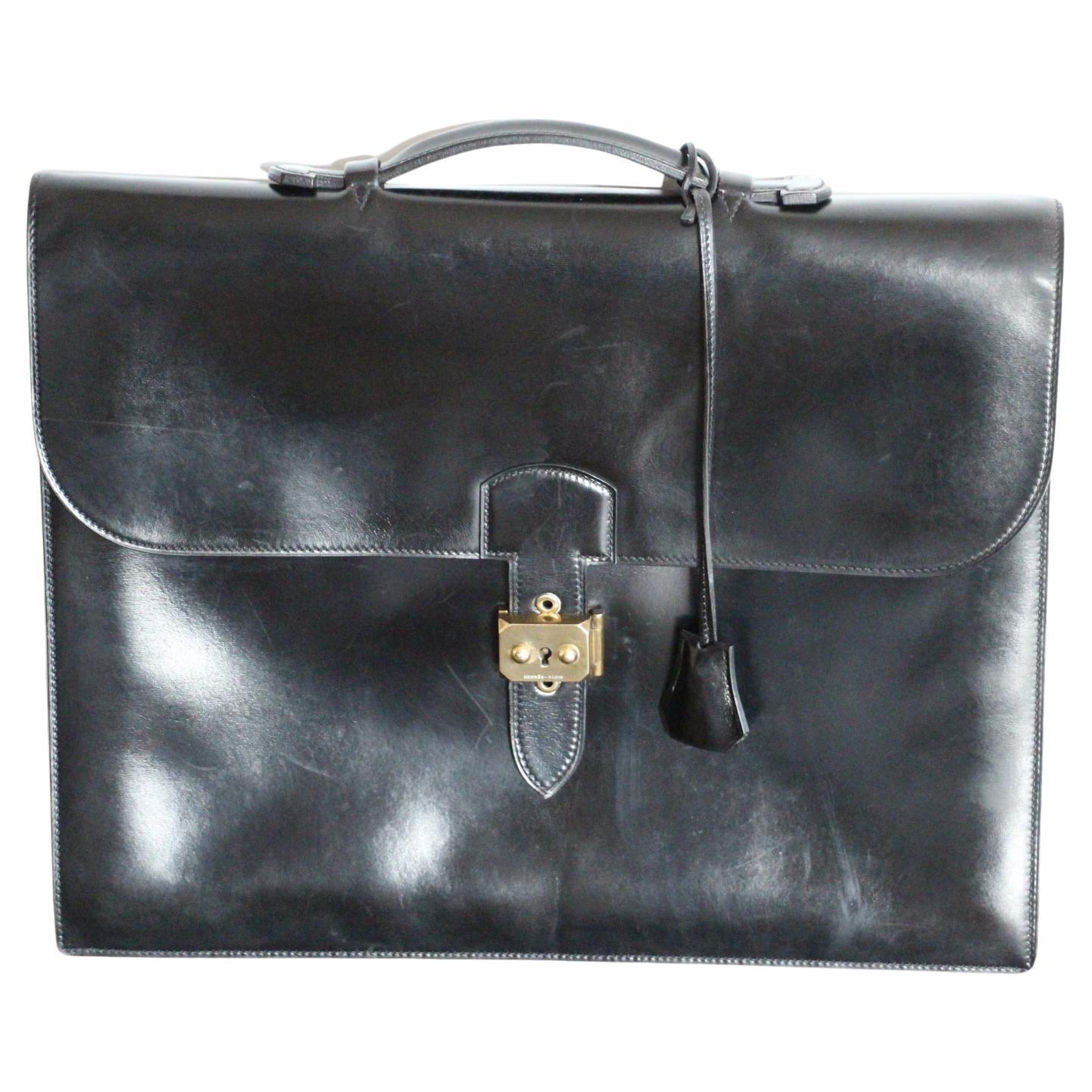 Hermes Black Leather Sac A Depeches Briefcase, Hermes Briefcase, Hermes bag  For Sale at 1stDibs | hermes briefcase men's