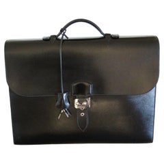 Hermes Black Leather Sac A Depeches Briefcase, Hermes Briefcase, Hermes bag