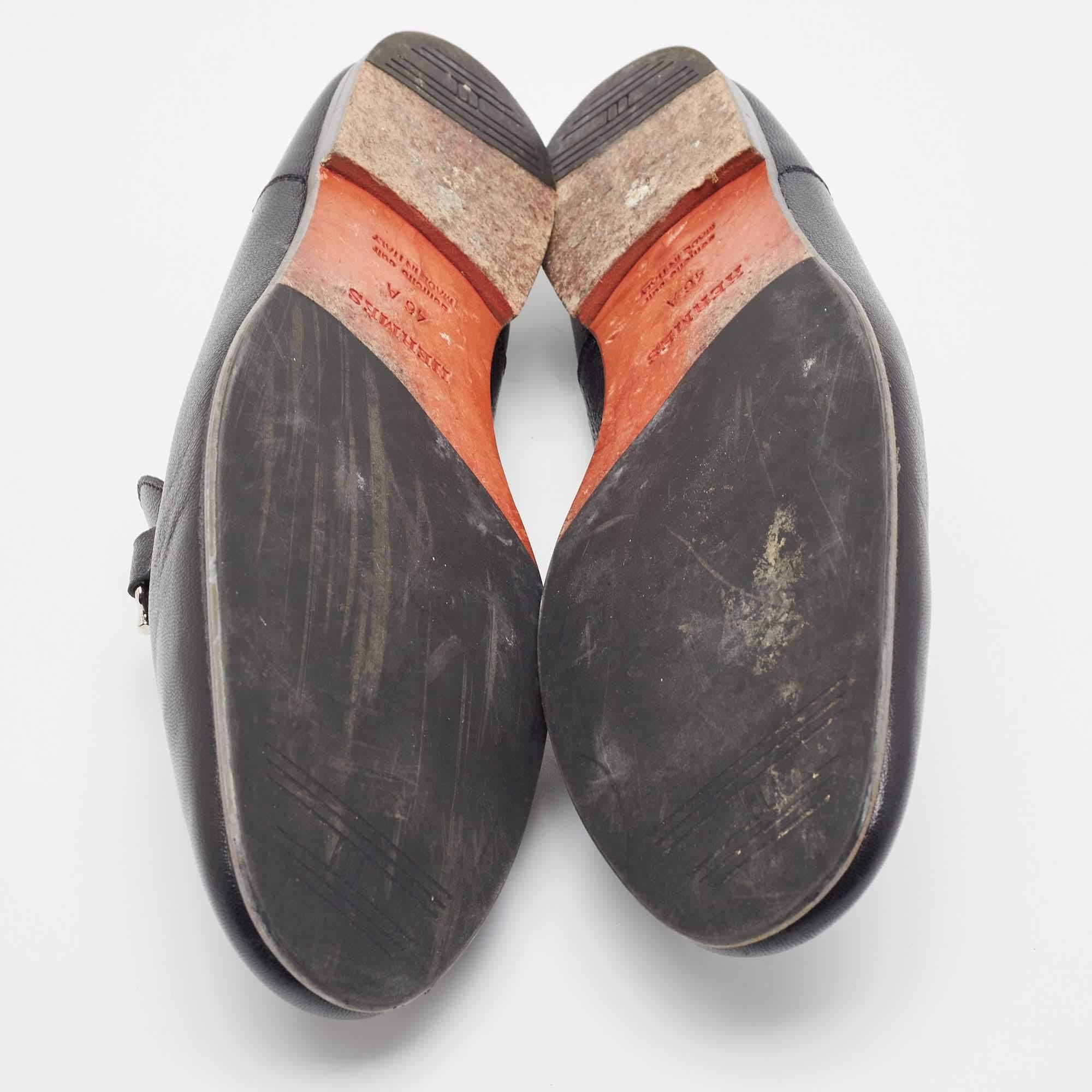 Hermes Black Leather Saga Loafers Size 46 2
