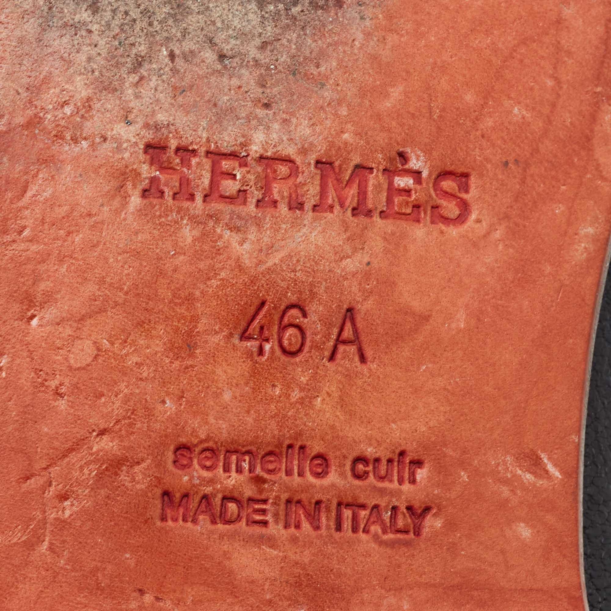 Hermes Black Leather Saga Loafers Size 46 3